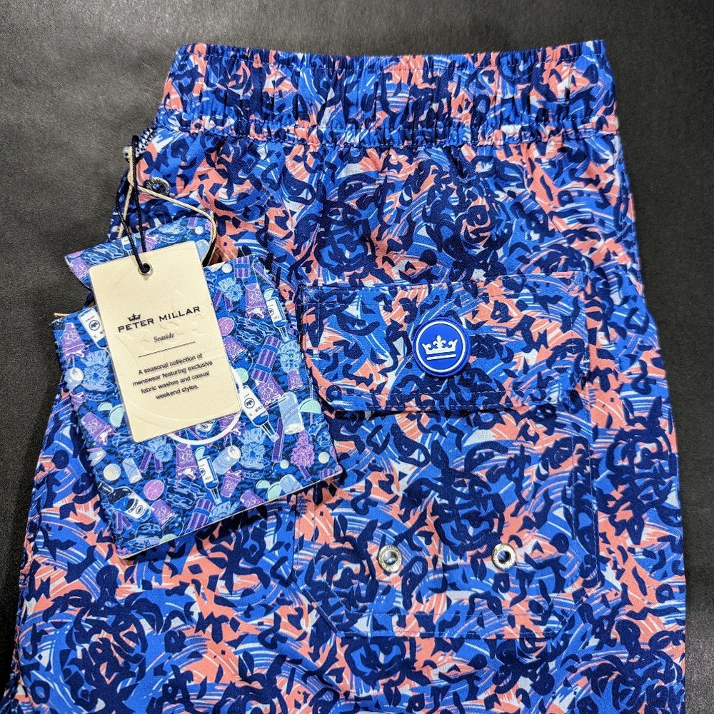Peter Millar Swim Trunks Size M 30 Seaside Turtle Tide Print Blue Shorts
